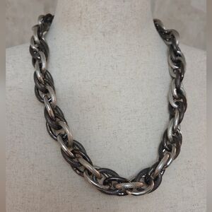 Chunky Mixed Metal Chain Necklace Textured Gunmetal Silver Statement